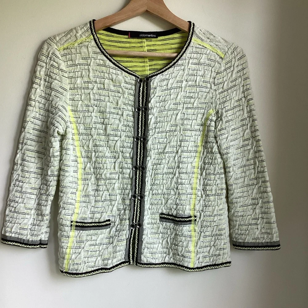 Aldo Martins Cardigan Sweater Womens Size 6 Yellow Black Lightweight Academia